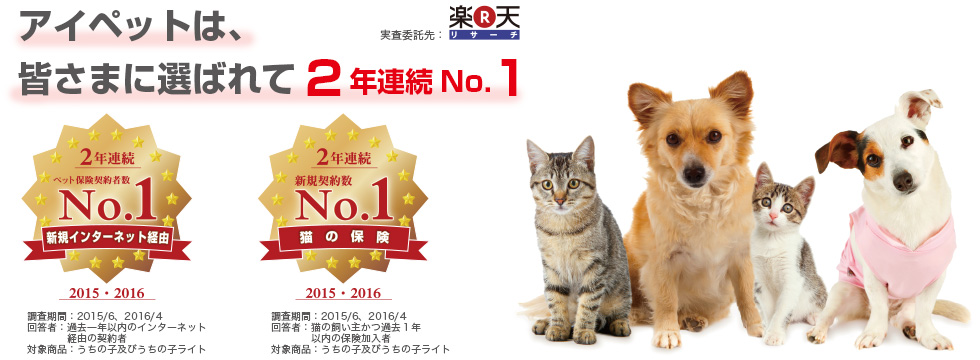 アイペットは皆さまに選ばれて楽天リサーチ5部門で1位!